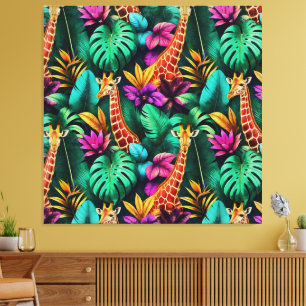 Giraffe Jungle Dromen Naadloos Oppervlaktepatroon Canvas Afdruk