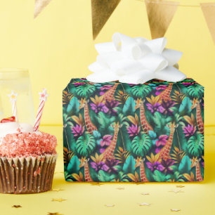 Giraffe Jungle Droom Naadloos Oppervlaktepatroon Cadeaupapier