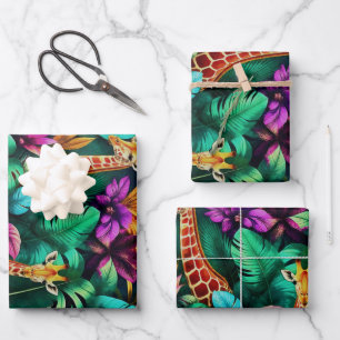 Giraffe Jungle Droom Naadloos Oppervlaktepatroon Inpakpapier Vel