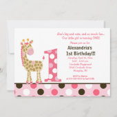 Giraffe Jungle rose 1er Invitation anniversaire 5x (Devant)