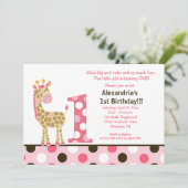Giraffe Jungle rose 1er Invitation anniversaire 5x (Debout devant)