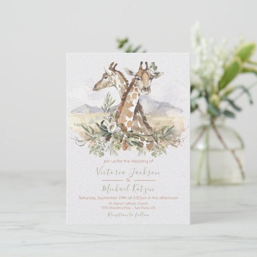Giraffe Jungle tropicale invitations au mariage (Debout devant)