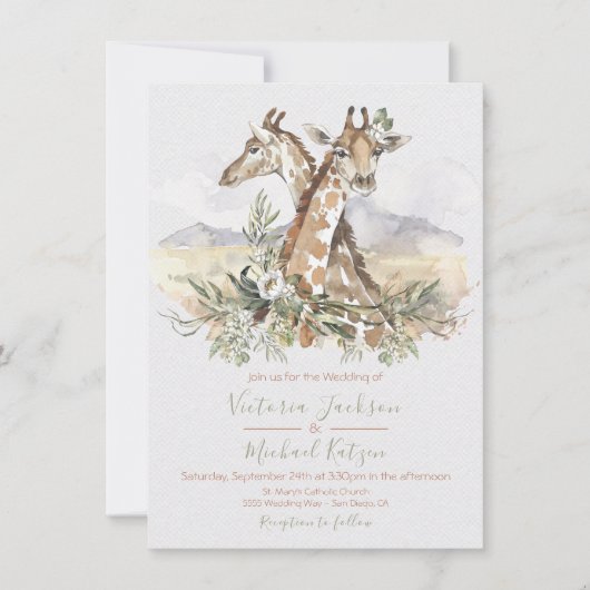 Giraffe Jungle tropicale invitations au mariage (Devant)