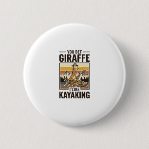Giraffe Kayaking Vintage Grappig T-Shirt Ontwerp_1 Ronde Button 5,7 Cm