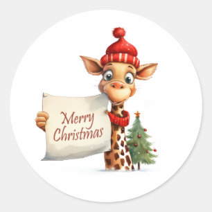 Giraffe kerst ronde sticker