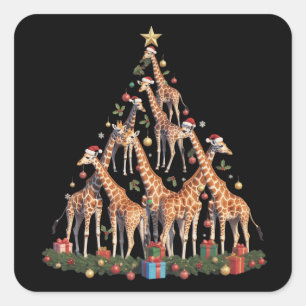 Giraffe Kerstboom Kerstman Afrikaanse Wilderijnhof Vierkante Sticker