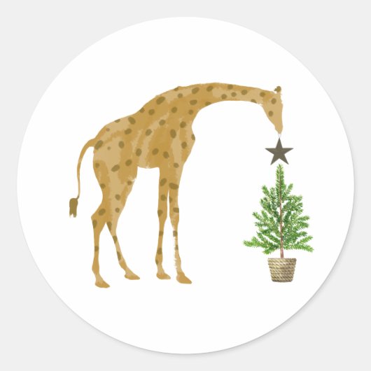 Giraffe kerstboomster ronde sticker (Voorkant)