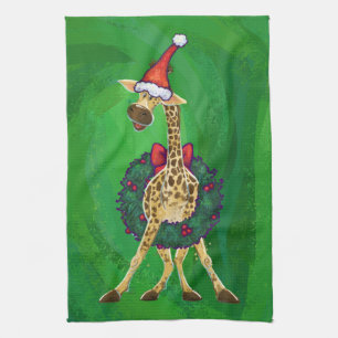 Giraffe kerstkeukenhanddoek theedoek