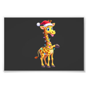 Giraffe Kerstverlichting Grappige Kerstman Giraffe Foto Afdruk