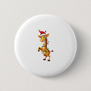 Giraffe Kerstverlichting Grappige Kerstman Giraffe Ronde Button 5,7 Cm