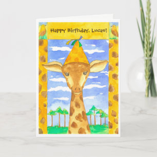 Giraffe Kinder Happy Birthday Custom Name Kaart