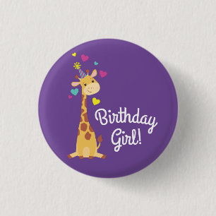 Giraffe Kinder partij Cute Birthday Girl Ronde Button 3,2 Cm