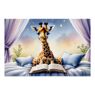 Giraffe Lire un livre Poster de chambre bébé et en