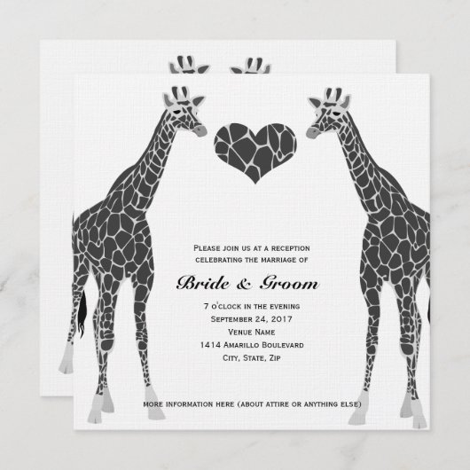 Giraffe Love Mariage Réception Invitation (Devant / Derrière)