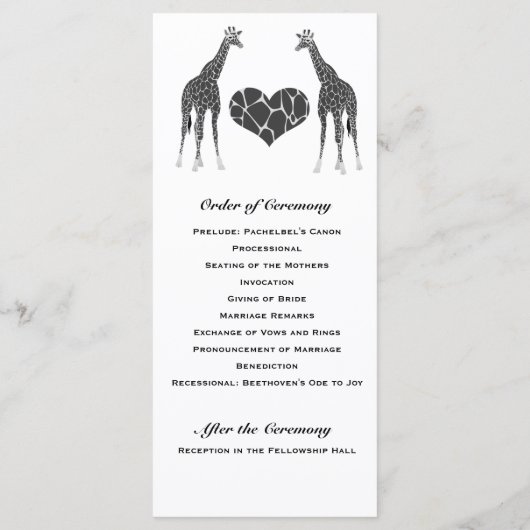Giraffe Love Wedding Programme (Dos)