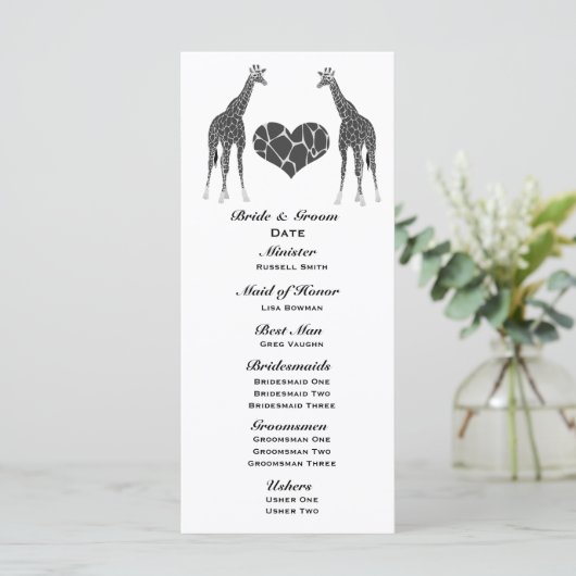Giraffe Love Wedding Programme (Debout devant)