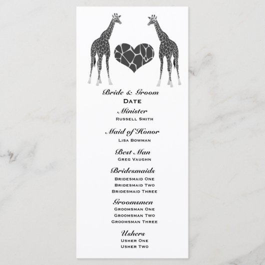 Giraffe Love Wedding Programme (Devant)