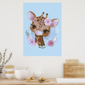 Giraffe Lover Cute Baby Giraffe met ventilator Poster (Keuken)