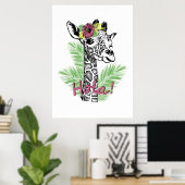 Giraffe Lover Giraffe met Hibiscus Poster (Thuiskantoor)