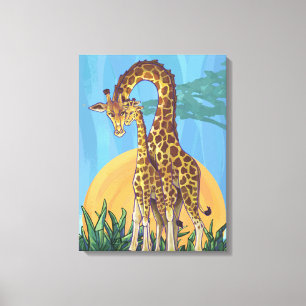Giraffe Mama en Baby Canvas Afdruk