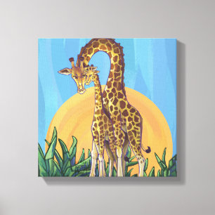 Giraffe Mama en Baby Canvas Afdruk