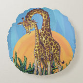Giraffe Mama en Baby Rond Kussen (Voorkant)