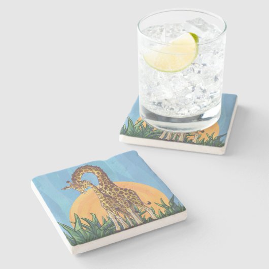 Giraffe Mama en Baby Stenen Onderzetter (Zijkant)