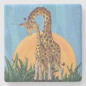Giraffe Mama en Baby Stenen Onderzetter (Voorkant)