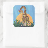 Giraffe Mama en Baby Vierkante Sticker (Tas)