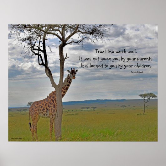 Giraffe Masai Mara , Kenyan Proverb Poster (Voorkant)