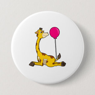 Giraffe met ballon ronde button 7,6 cm