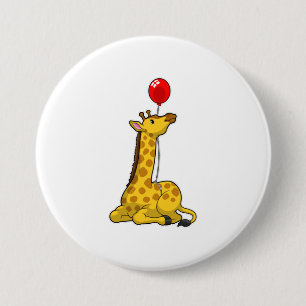 Giraffe met ballon ronde button 7,6 cm