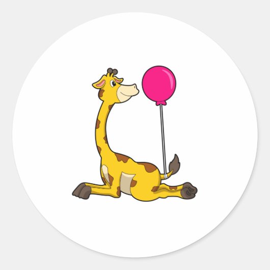 Giraffe met ballon ronde sticker (Voorkant)