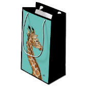 Giraffe met blauwgroen achtergrond klein cadeauzakje (Achterkant Gekanteld)