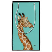 Giraffe met blauwgroen achtergrond klein cadeauzakje (Voorkant)