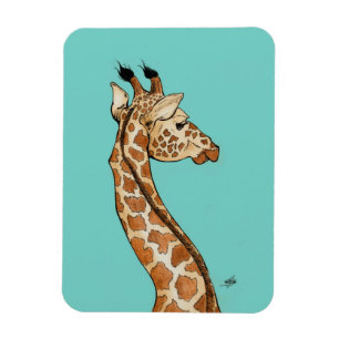 Giraffe met blauwgroen achtergrond magneet