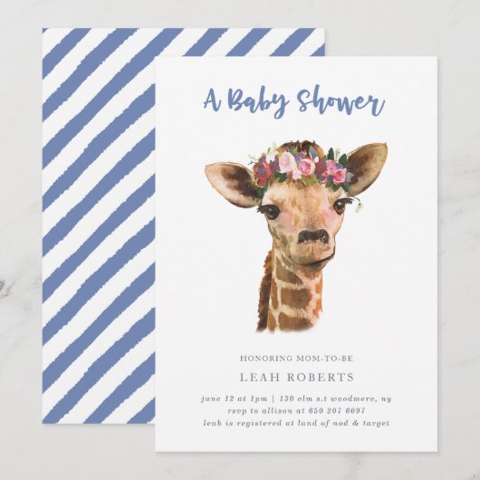 Giraffe met bloemkroon kaart (Voorkant / Achterkant)