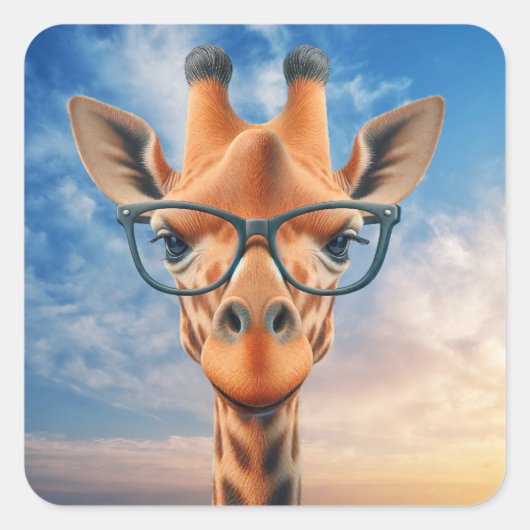 Giraffe met bril vierkante sticker (Voorkant)