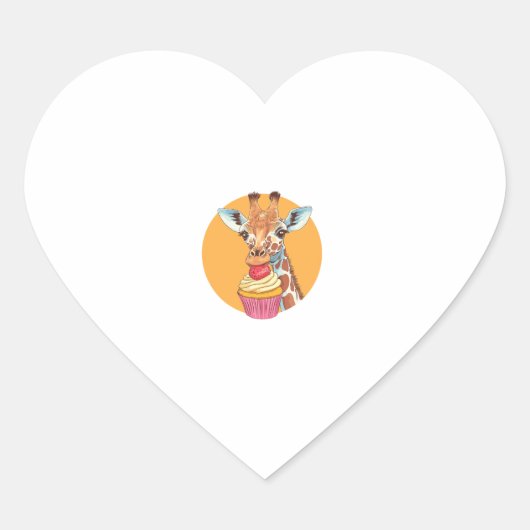 Giraffe met cupcake hart sticker (Voorkant)
