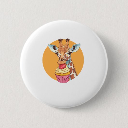 Giraffe met cupcake ronde button 5,7 cm (Voorkant)
