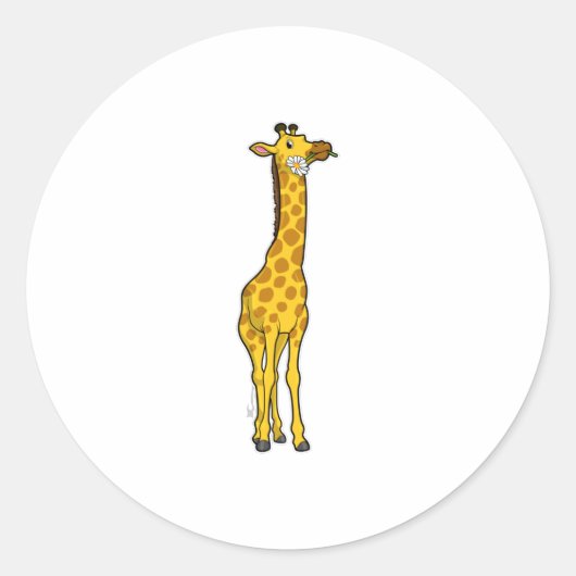 Giraffe met Daisy Ronde Sticker (Voorkant)