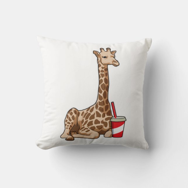 Giraffe met drankje kussen (Voorkant)