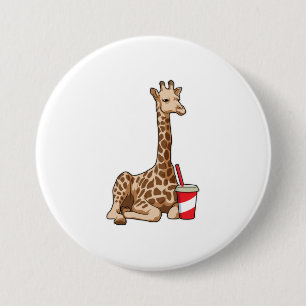 Giraffe met Drink Ronde Button 7,6 Cm