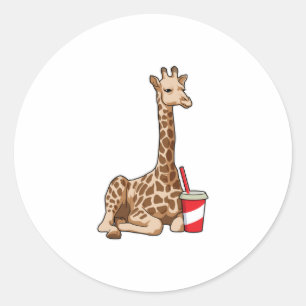Giraffe met Drink Ronde Sticker