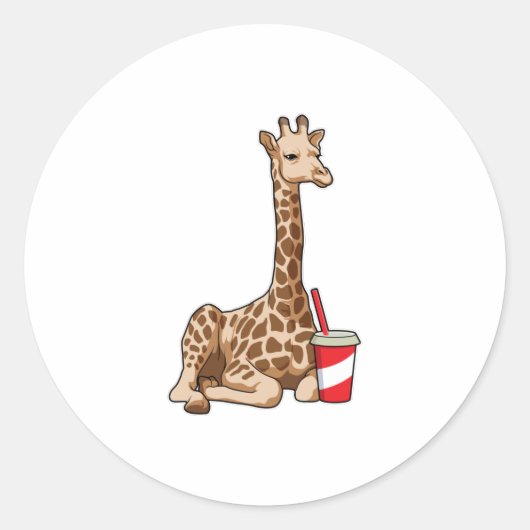 Giraffe met Drink Ronde Sticker (Voorkant)