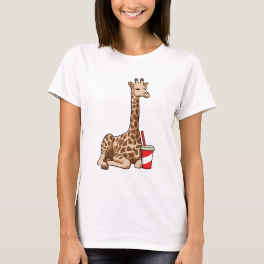 Giraffe met Drink T-shirt (Voorkant)