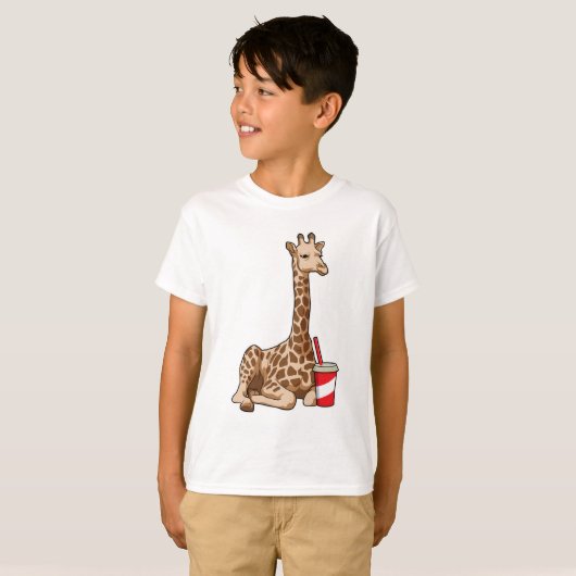 Giraffe met Drink T-shirt (Voorkant volledig)