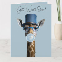 Giraffe met een bril, hoge hoed, kauwgom Get Well