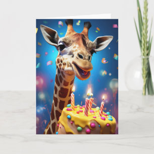 Giraffe met een verjaardagstaart - Kaart