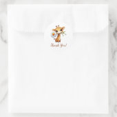 Giraffe met enkele zonnebloem dank u ronde sticker (Tas)